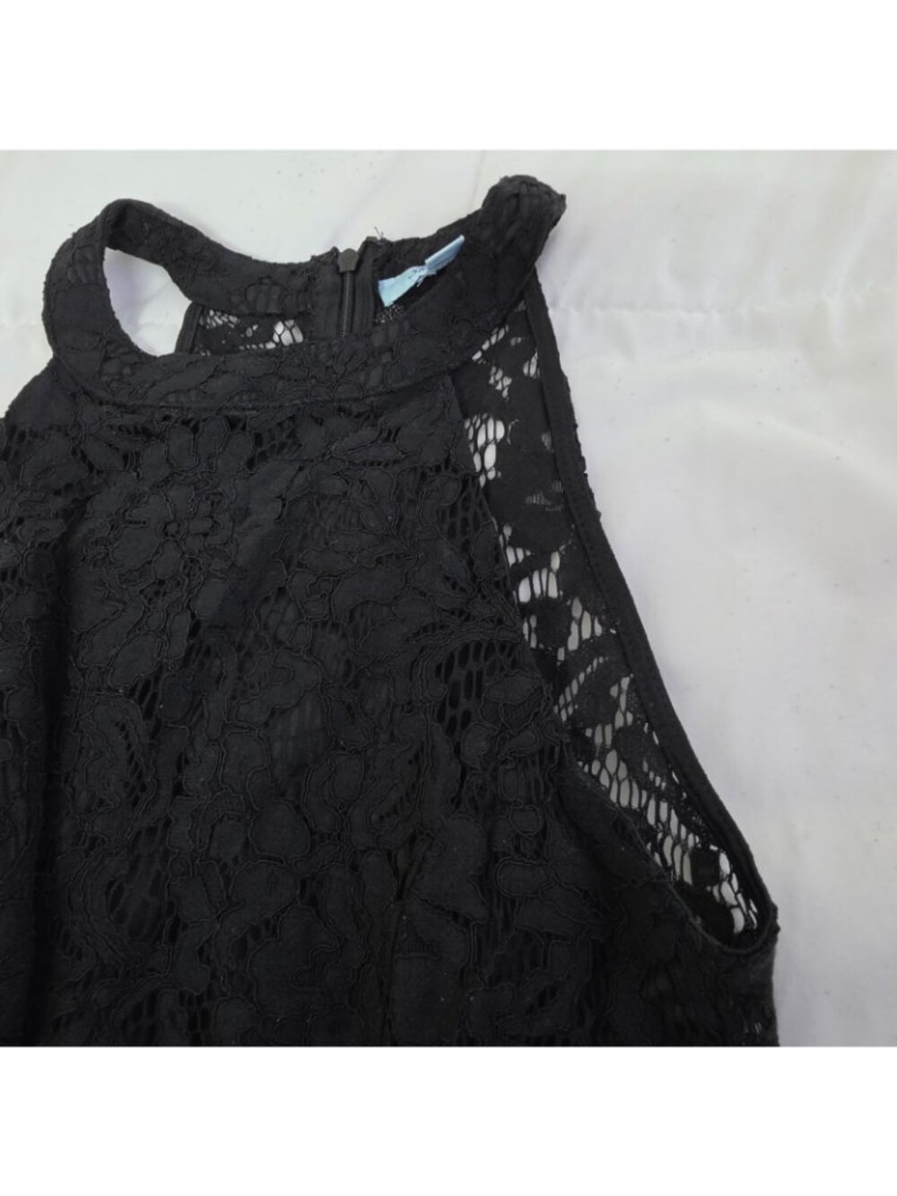 She+Sky Black Crochet Lace Dress Small Mock Neck Fringe Hem Boho Gothic Cocktail - Picture 13 of 13